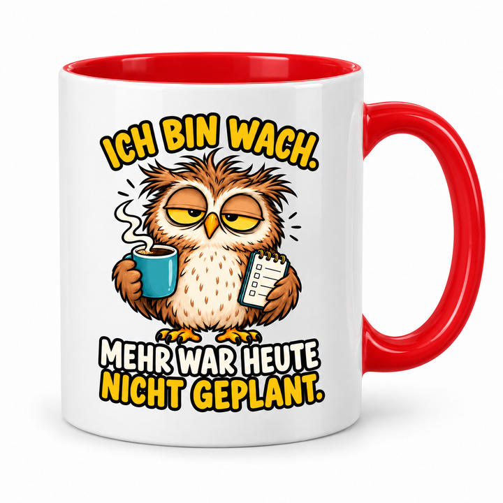 Eulen-Tasse Ich bin wach – Rot
