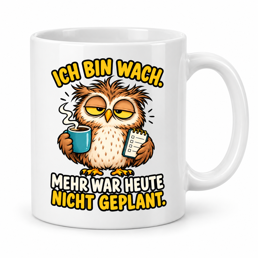 Eulen-Tasse Ich bin wach – Weiß