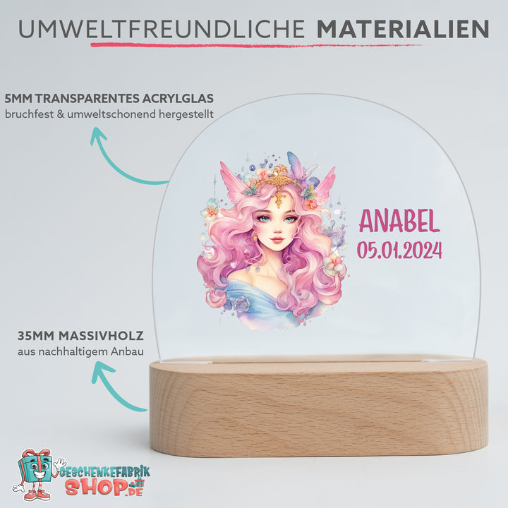 Personalisierte LED-Nachtlampe – Prinzessin mit Name