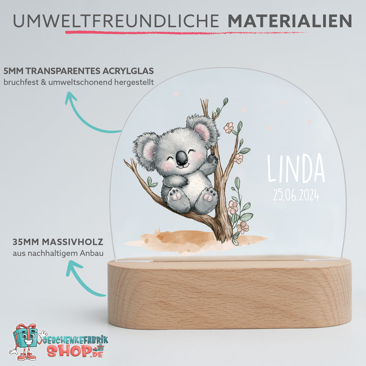 Personalisierte LED-Nachtlampe – Koala mit Name