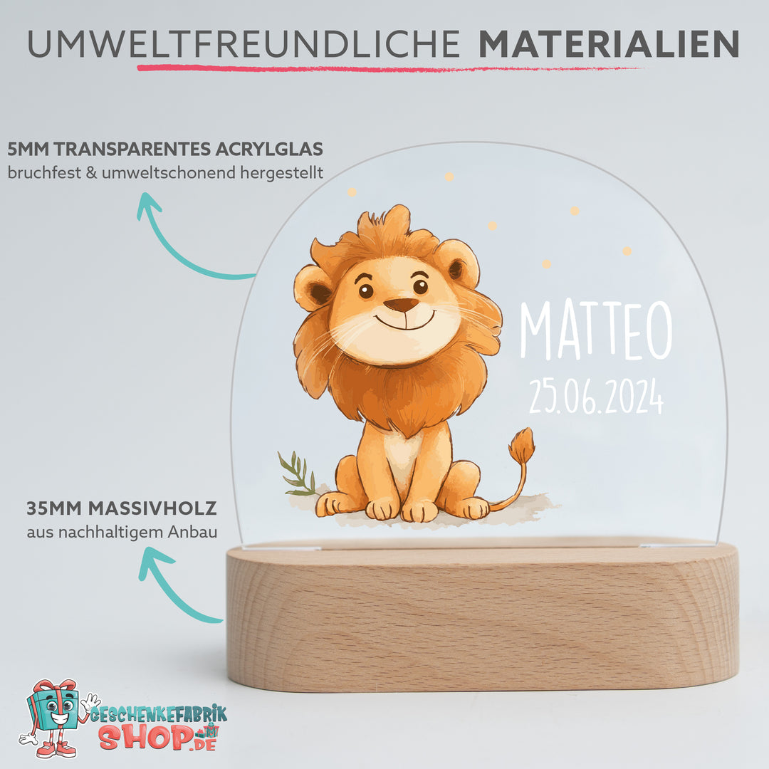 Personalisierte LED-Nachtlampe – Mutiger Löwe mit Name