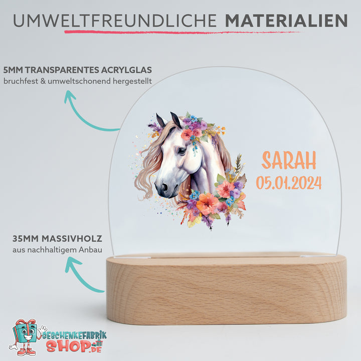 Personalisierte LED-Nachtlampe – Pferd mit Name