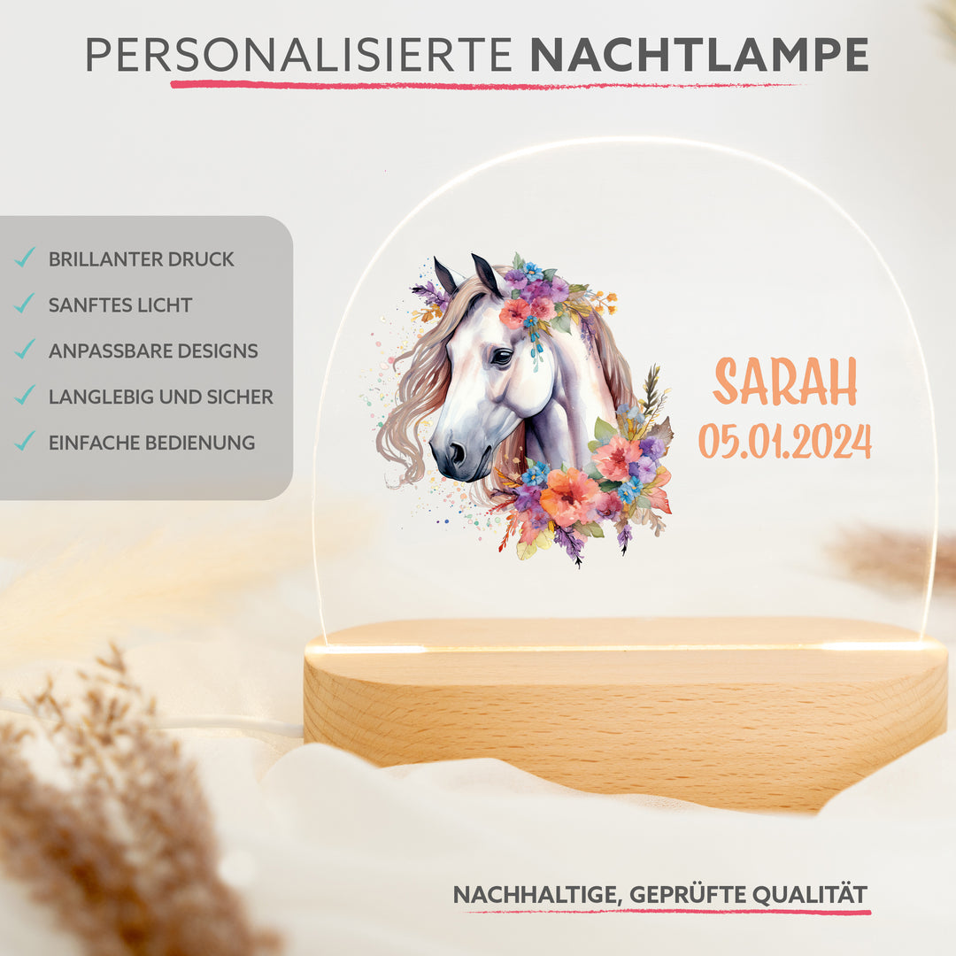 Personalisierte LED-Nachtlampe – Pferd mit Name