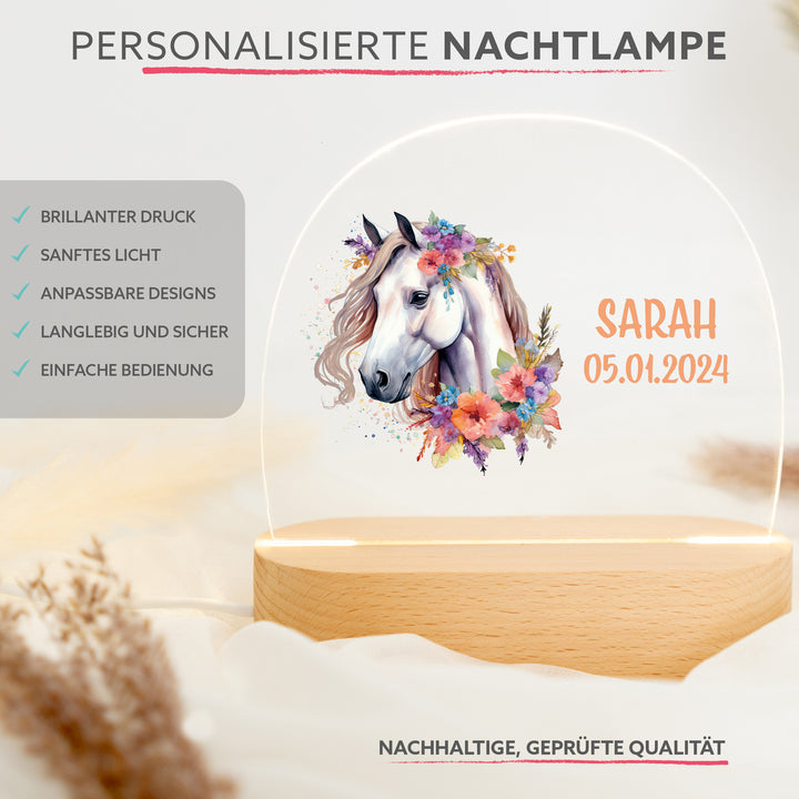 Personalisierte LED-Nachtlampe – Pferd mit Name