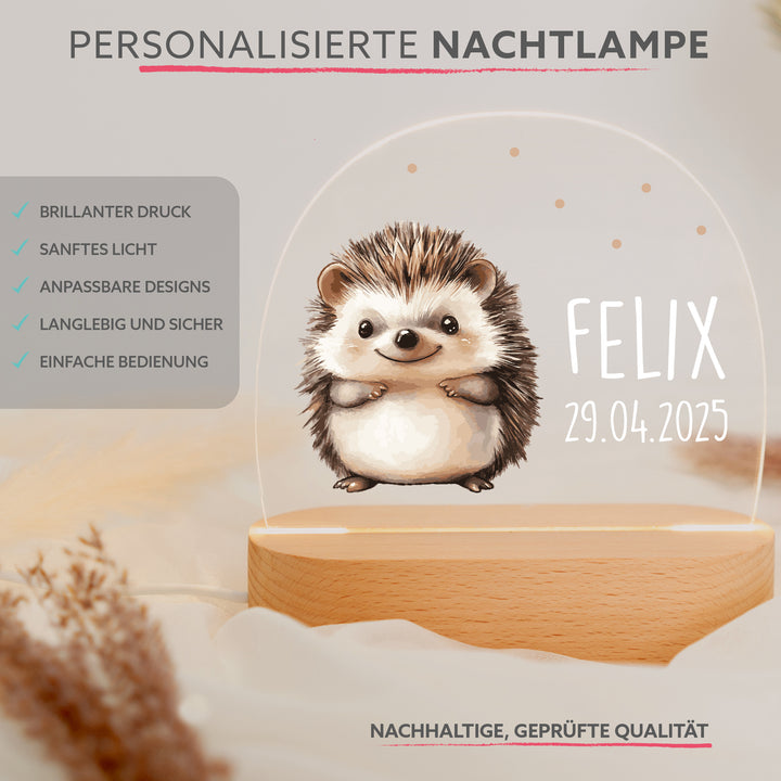 Personalisierte LED-Nachtlampe – Igel mit Name