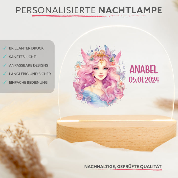 Personalisierte LED-Nachtlampe – Prinzessin mit Name