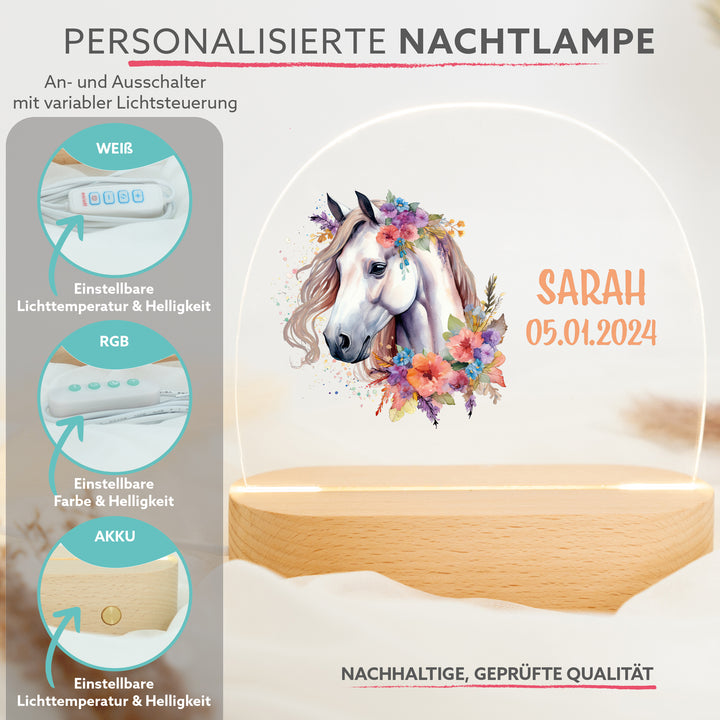 Personalisierte LED-Nachtlampe – Pferd mit Name