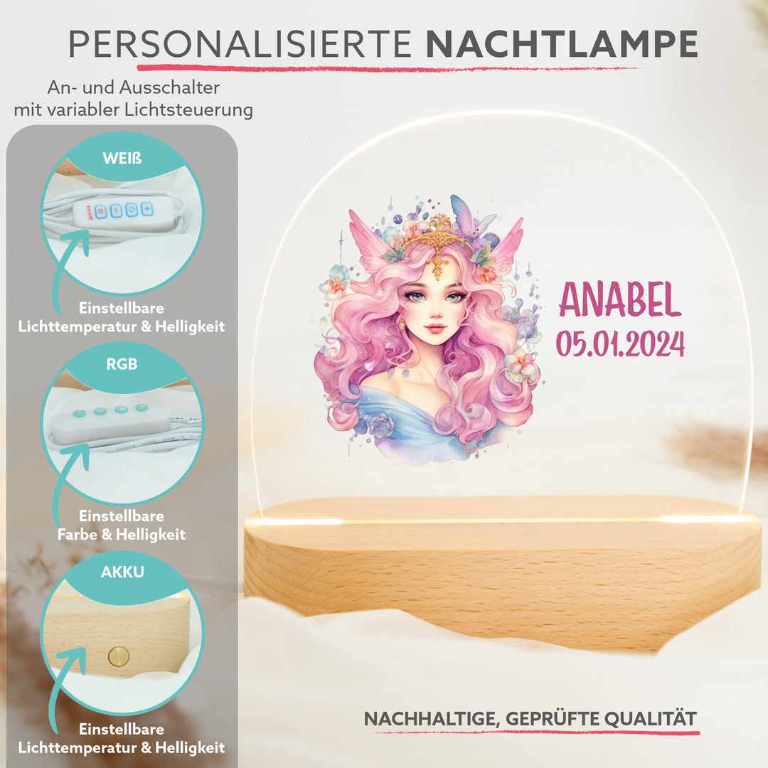 Personalisierte LED-Nachtlampe – Prinzessin mit Name