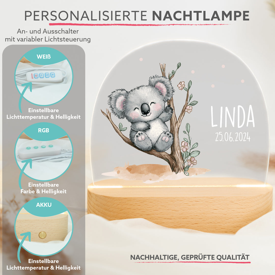 Personalisierte LED-Nachtlampe – Koala mit Name