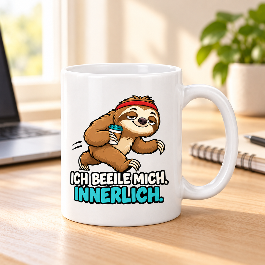 Faultier-Tasse als humorvolles Geschenk im Homeoffice