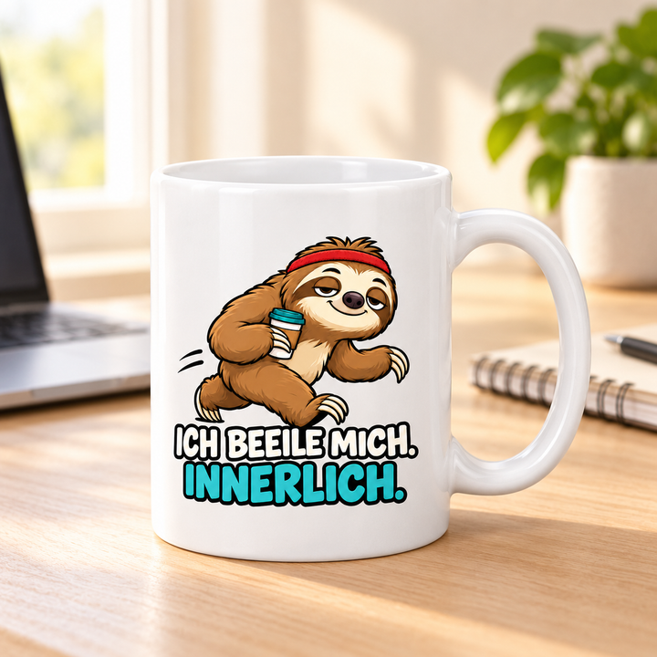 Faultier-Tasse als humorvolles Geschenk im Homeoffice