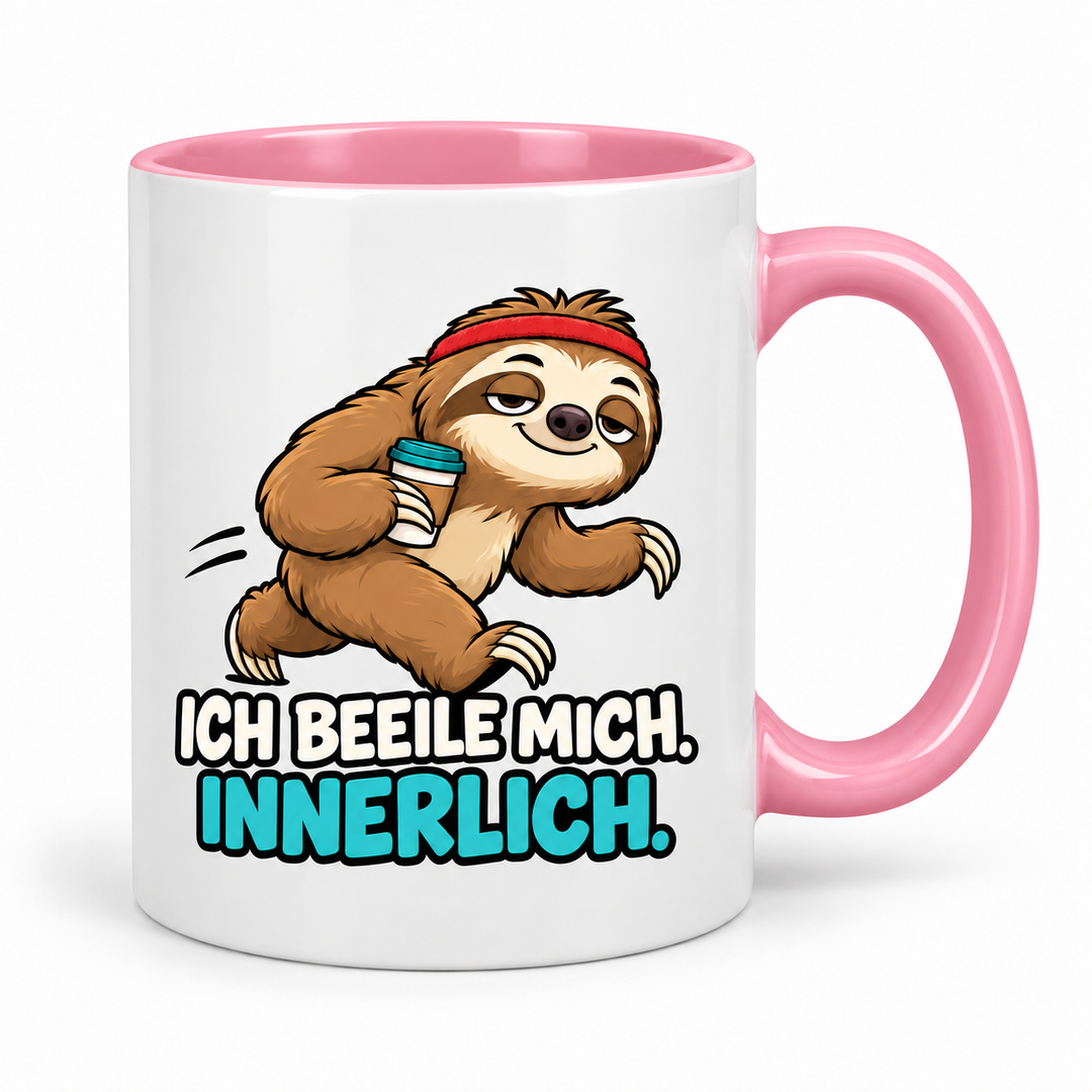 Lustige Faultier-Tasse in Rosa – Ich beeile mich. Innerlich.