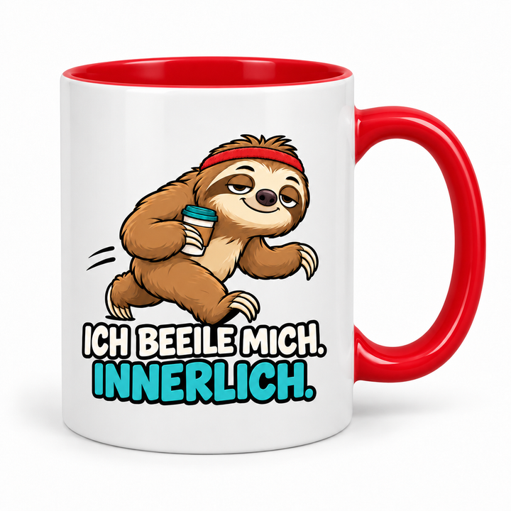 Lustige Faultier-Tasse in Rot – Ich beeile mich. Innerlich.