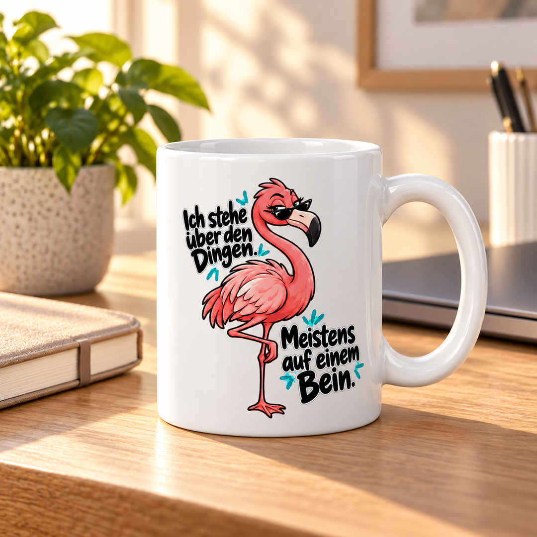 Lustige Flamingo-Tasse im modernen Büro