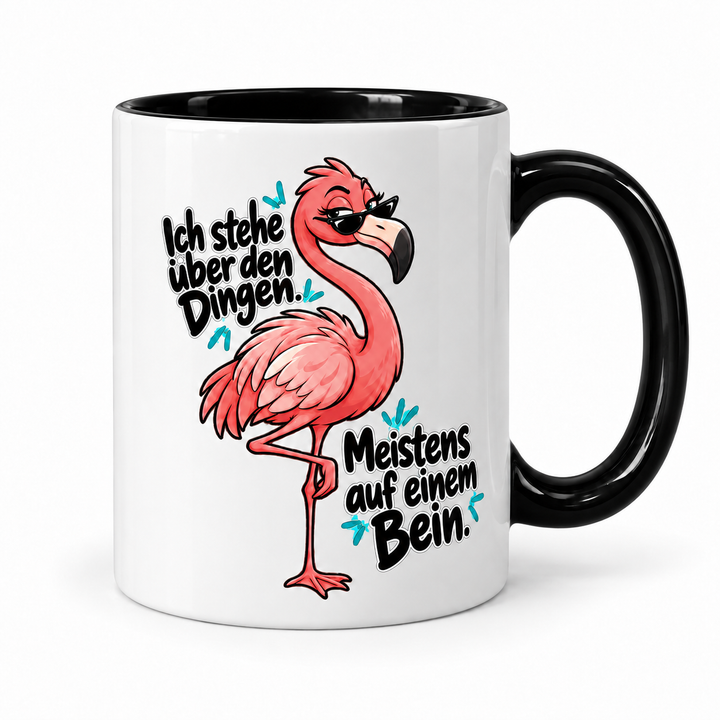 Flamingo-Tasse „Über den Dingen“ – Schwarz