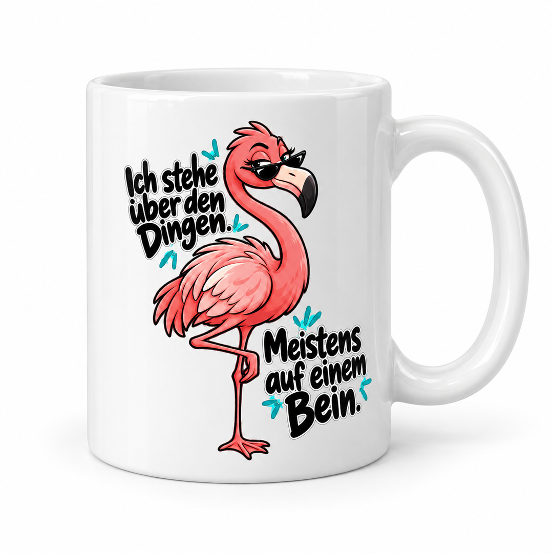 Flamingo-Tasse „Über den Dingen“ – Weiß
