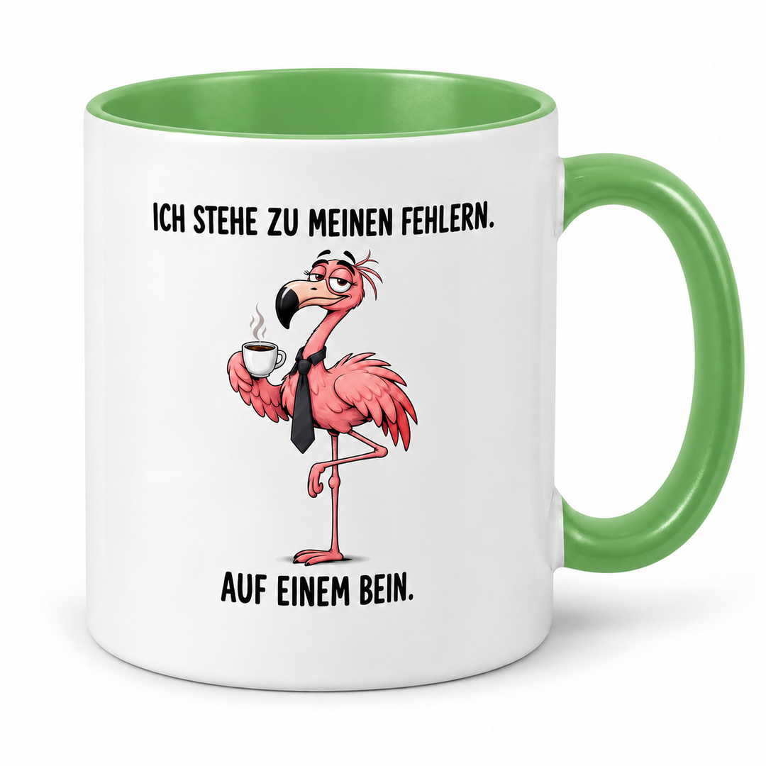 Grün – Flamingo-Tasse Ich stehe zu meinen Fehlern