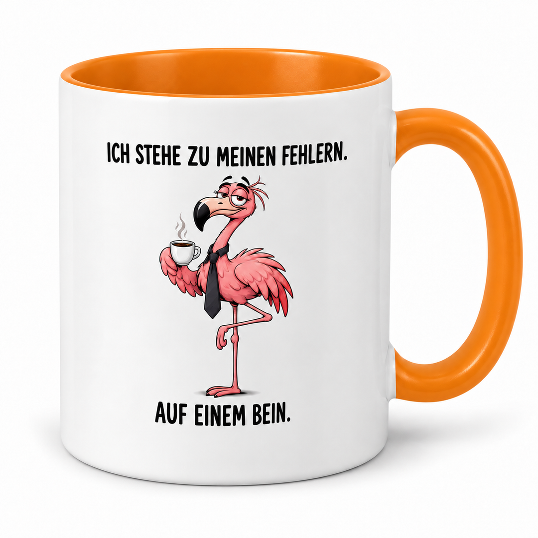 Orange – Flamingo-Tasse Ich stehe zu meinen Fehlern