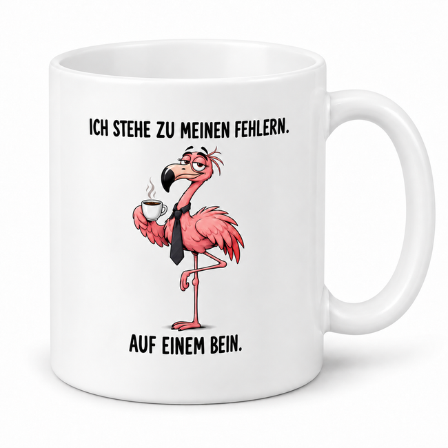 Lustige Flamingo-Tasse – Ich stehe zu meinen Fehlern