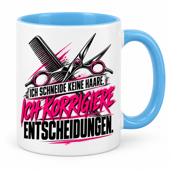 Friseur-Tasse mit Spruch in Blau – PEPAM Geschenke