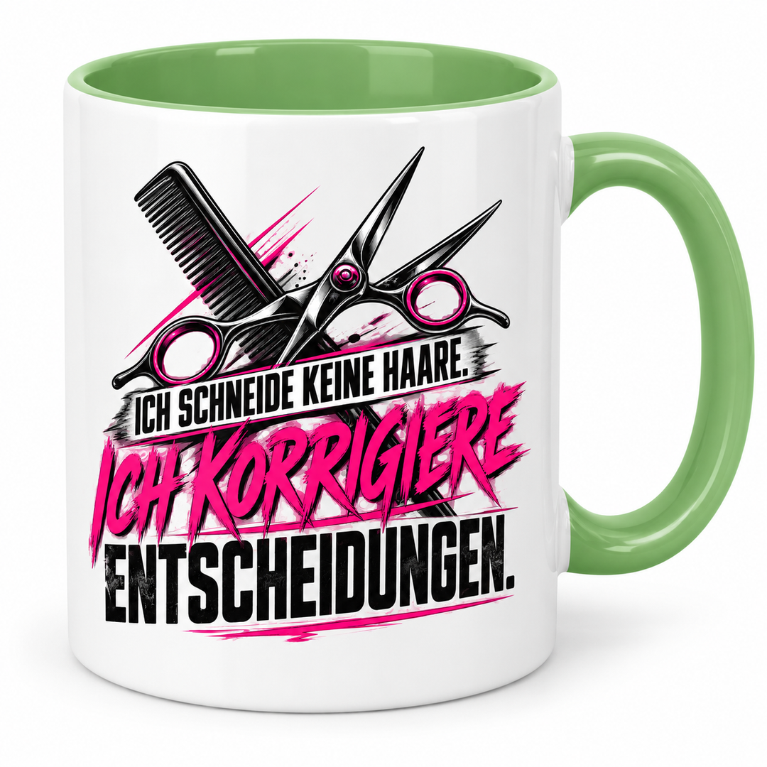 Friseur-Tasse mit Spruch in Grün – PEPAM Geschenke