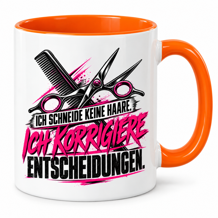 Friseur-Tasse mit Spruch in Orange – PEPAM Geschenke