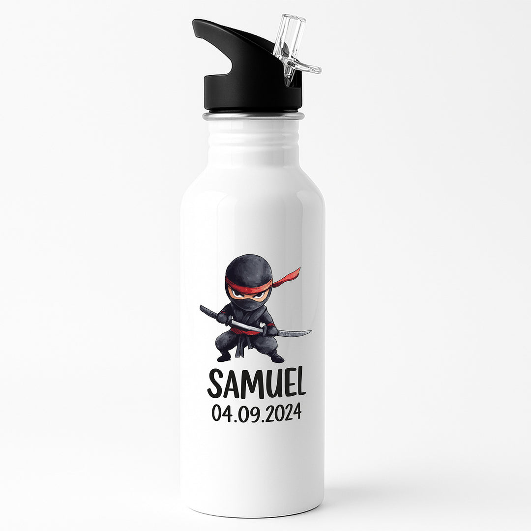 Edelstahl-Trinkflasche Kinder personalisiert – 600 ml mit Namen & Motiv – Trinkhalm & Klappdeckel – 20 Designs zur Auswahl