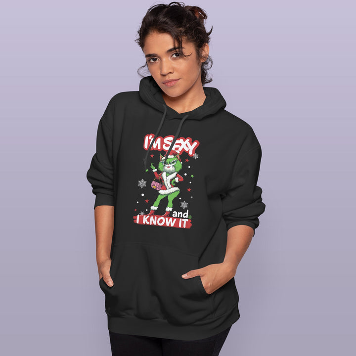 I'm Sexy and I Know It Hoodie – Lustiges Design mit cooler grüner Katze | Humorvolles Geschenk für Katzen-Fans