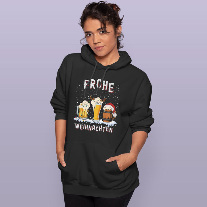 Frohe Weihnachten Bier Hoodie – Lustiges Design mit 3 Biergläsern | Perfektes Geschenk für Bierliebhaber