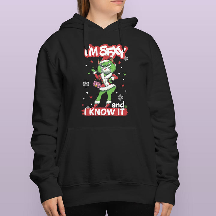 I'm Sexy and I Know It Hoodie – Lustiges Design mit cooler grüner Katze | Humorvolles Geschenk für Katzen-Fans