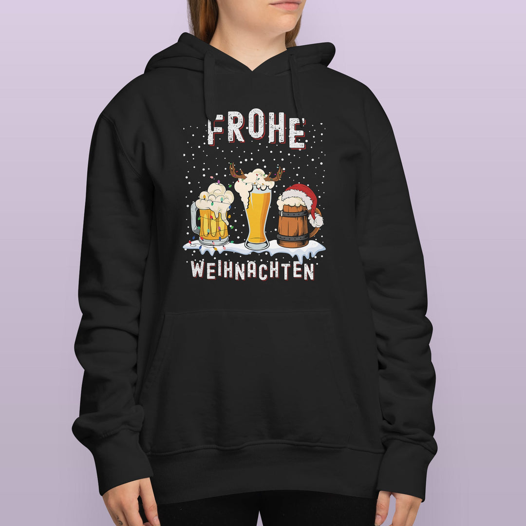 Frohe Weihnachten Bier Hoodie – Lustiges Design mit 3 Biergläsern | Perfektes Geschenk für Bierliebhaber