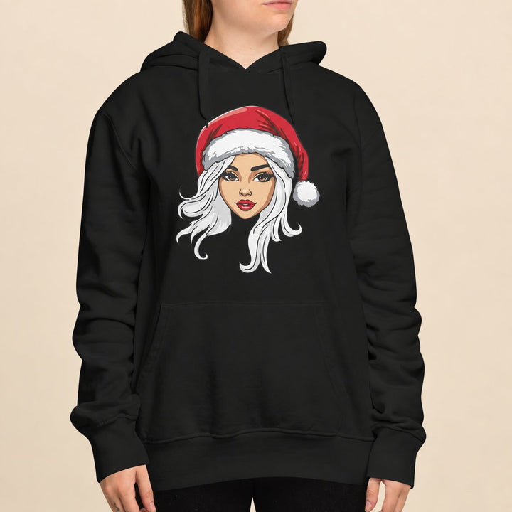 Hoodie „Coole Weihnachtsfrau“ – Hoodie auf cremefarbenem Hintergrund