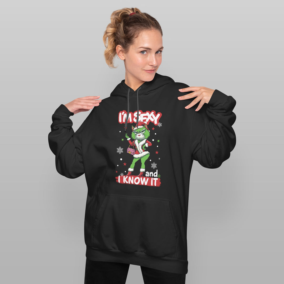 I'm Sexy and I Know It Hoodie – Lustiges Design mit cooler grüner Katze | Humorvolles Geschenk für Katzen-Fans