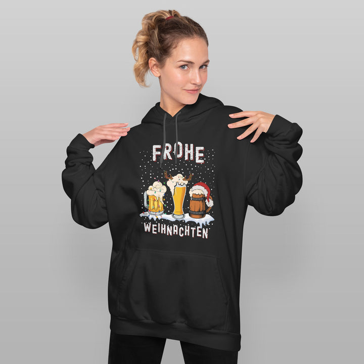 Frohe Weihnachten Bier Hoodie – Lustiges Design mit 3 Biergläsern | Perfektes Geschenk für Bierliebhaber