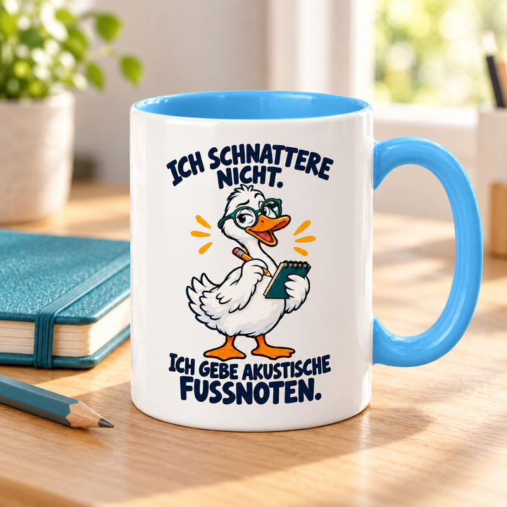 Gans-Tasse mit akustischen Fußnoten im Homeoffice