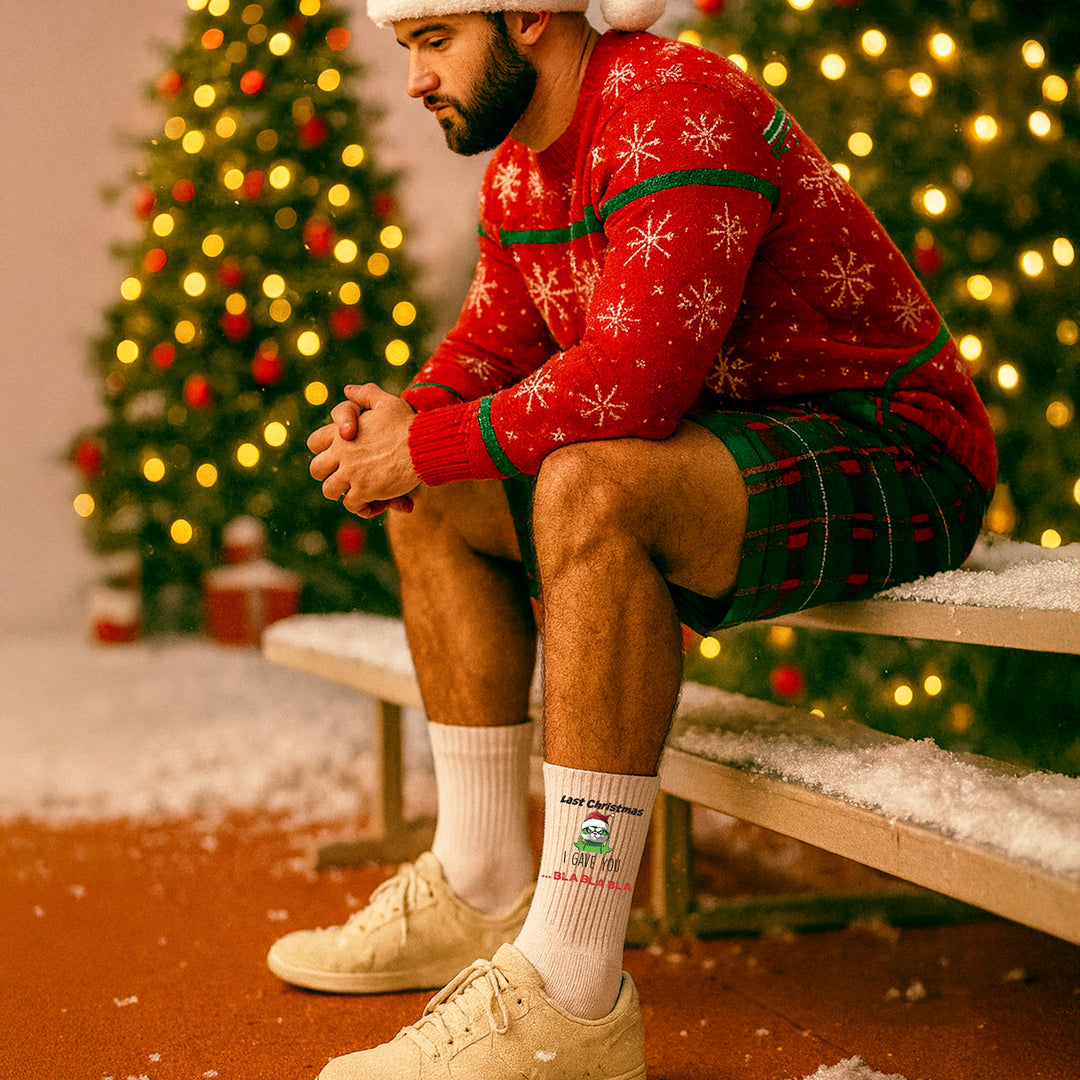Socken „Last Christmas I gave you bla bla bla“ – Lustige Weihnachtssocken | Anti-Weihnachtslied Edition | Made in Europe