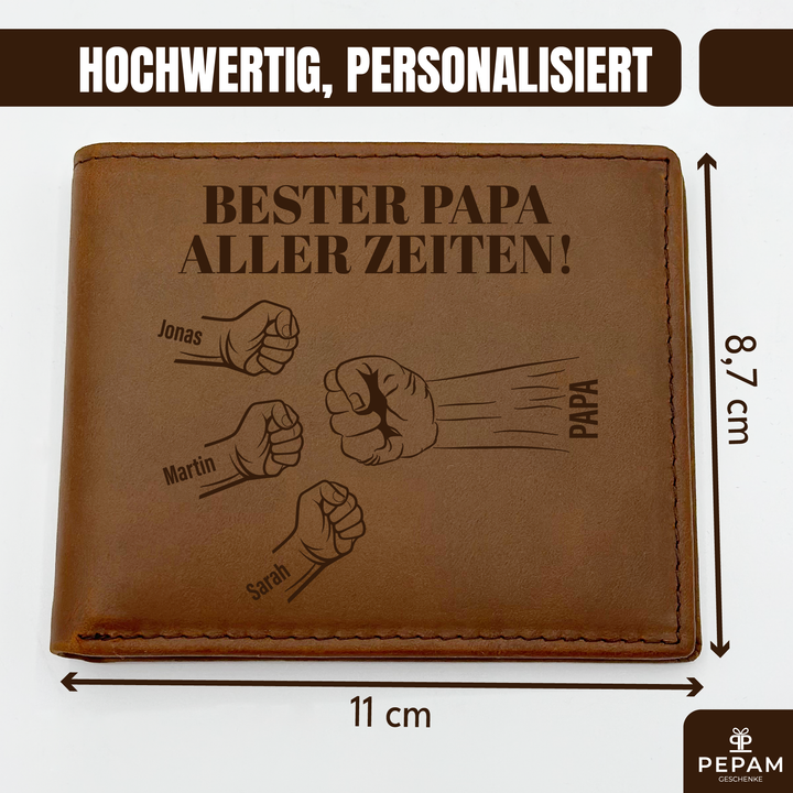 Personalisierter Geldbeutel aus Echtleder – Gravur mit Namen & 9 Motiven | Geschenk für Männer & Frauen