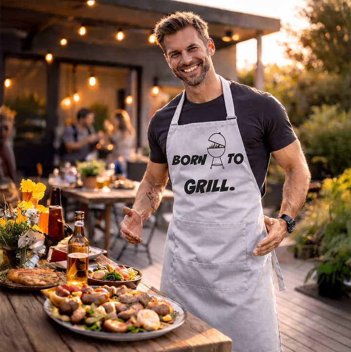 Grillschürze „Born to Grill“ – Lustige BBQ Schürze für Männer | Perfektes Geschenk für Grillmeister