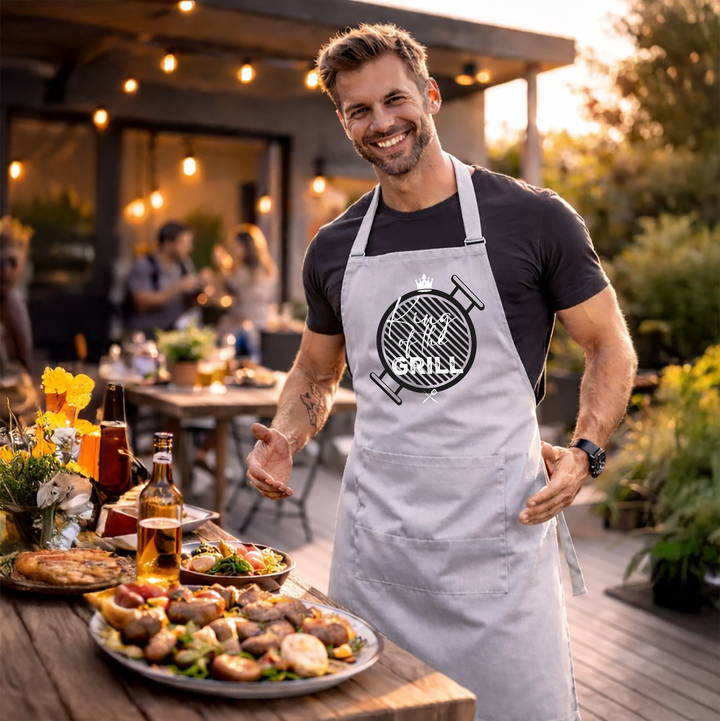 Grillschürze „King of the Grill“ – Lustige BBQ Schürze für Männer | Perfektes Geschenk für Grillmeister