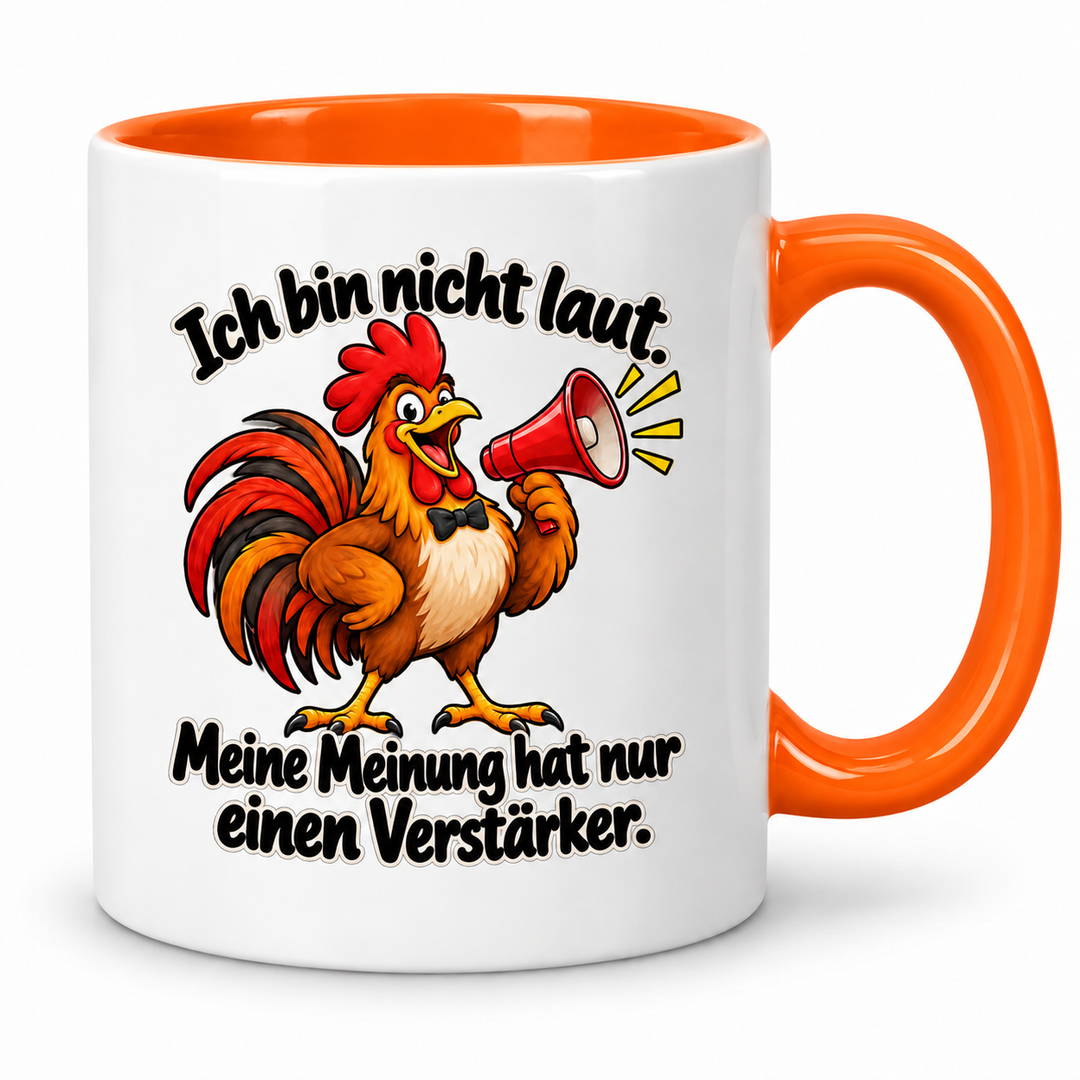Hahn-Tasse „Meine Meinung hat einen Verstärker“ – Orange