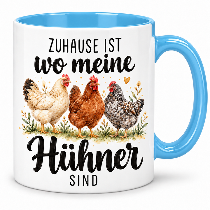 Hühner-Tasse Zuhause ist wo meine Hühner sind – blau