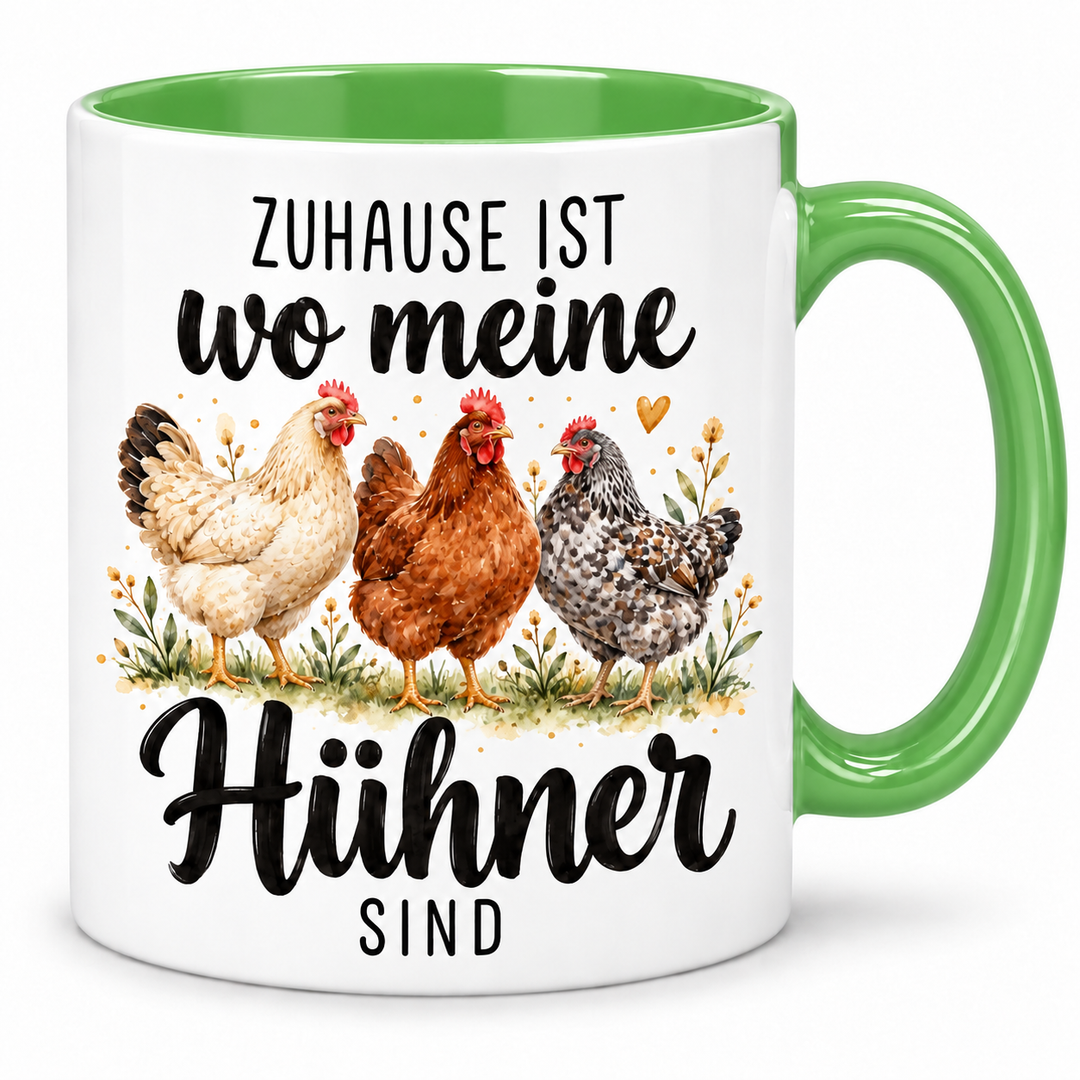 Hühner-Tasse Zuhause ist wo meine Hühner sind – gruen