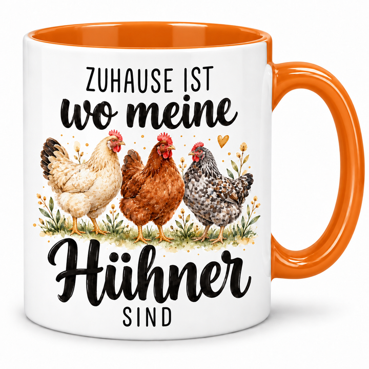 Hühner-Tasse Zuhause ist wo meine Hühner sind – orange
