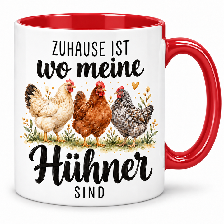 Hühner-Tasse Zuhause ist wo meine Hühner sind – rot
