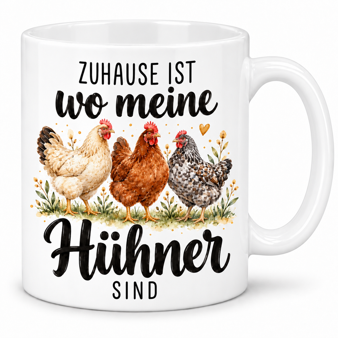 Hühner-Tasse Zuhause ist wo meine Hühner sind – weiss