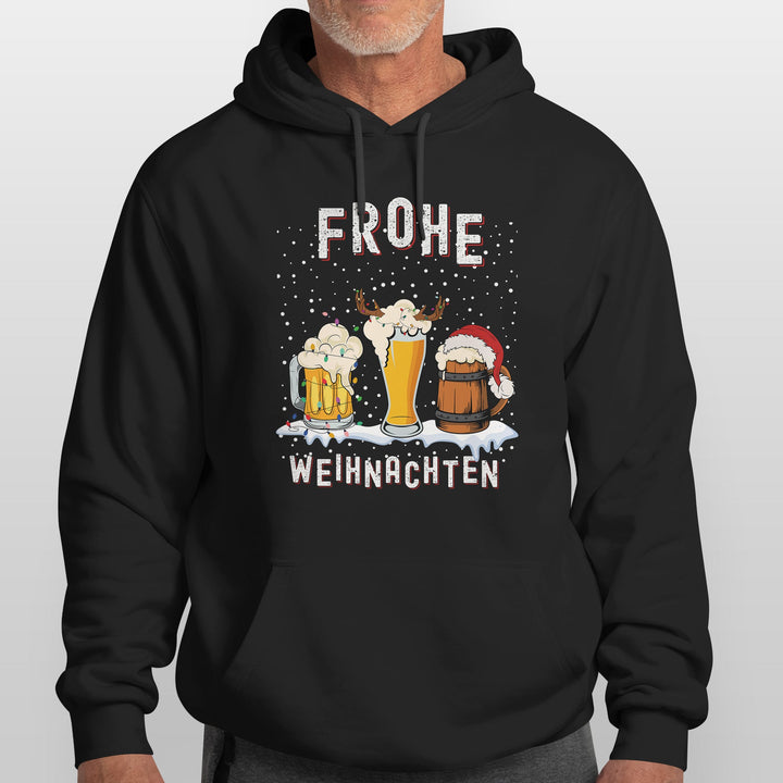 Frohe Weihnachten Bier Hoodie – Lustiges Design mit 3 Biergläsern | Perfektes Geschenk für Bierliebhaber