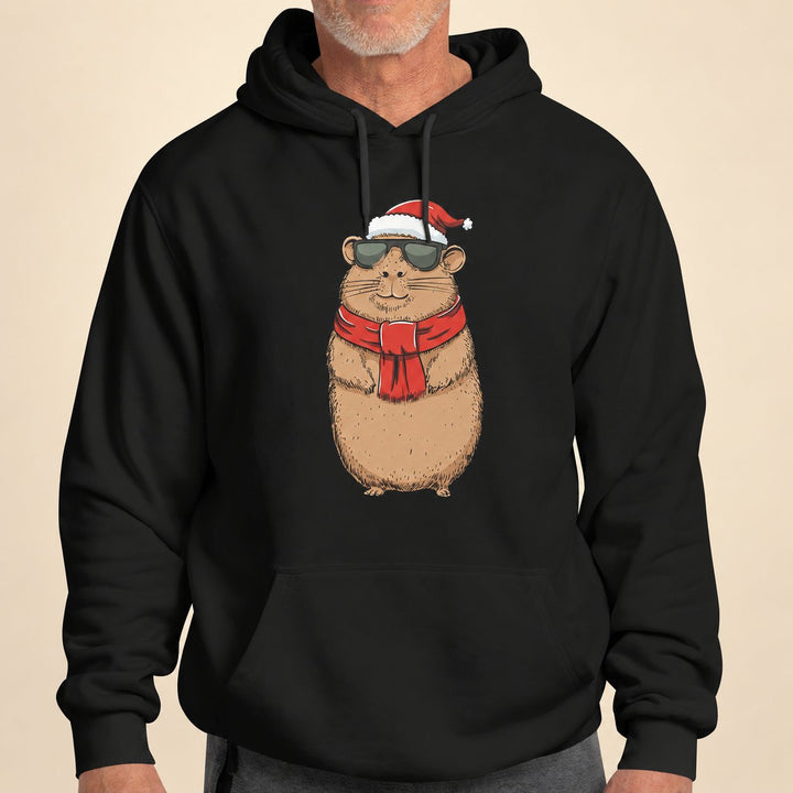 Hoodie „Cooles Weihnachts-Capybara“ – Produkt auf cremefarbenem Hintergrund