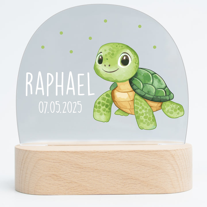 Personalisierte LED-Nachtlampe – Schildkröte mit Name | Kinderzimmerlampe mit 3 Sockeloptionen