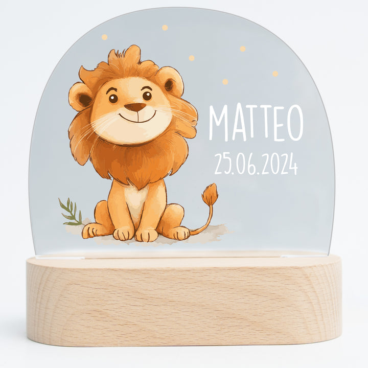 Personalisierte LED-Nachtlampe – Mutiger Löwe mit Name