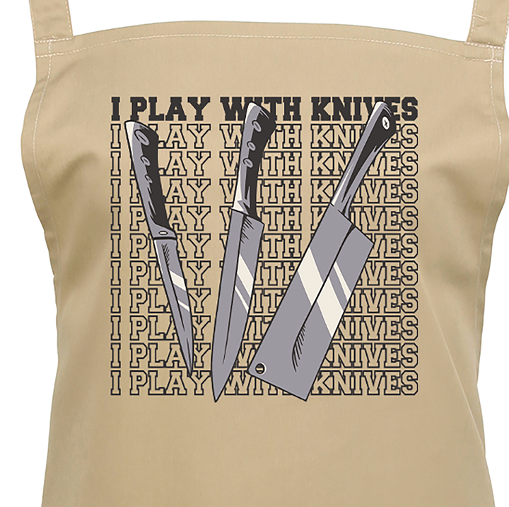 Kochschürze „I Play with Knives“ – Lustige Küchen-Schürze für Köche & Hobbyköche | Geschenkidee
